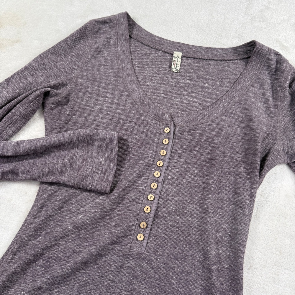 Free People Intimately Purple Thermal Henley Bodysuit Long Sleeve Thumbholes S